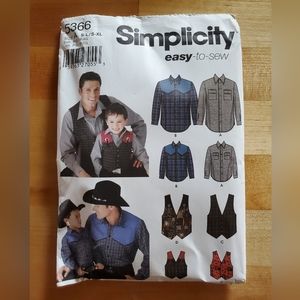 Mens and boys Western shirt and Vest Sewing Pattern Simplicity 5366